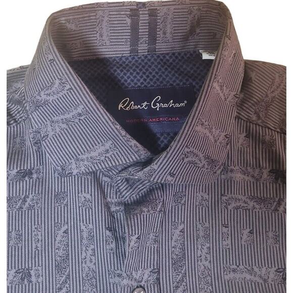 Robert Graham Men’s M Gray Geo Modern Americana Flip Cuff Shirt EUC - Picture 5 of 10
